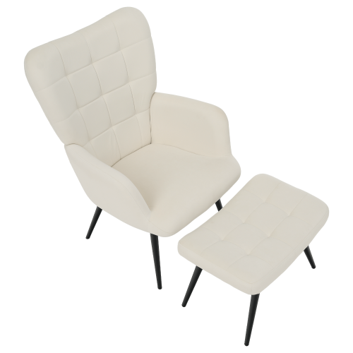 Kreslo s podnožou, biela Velvet látka/čierna, HABEN