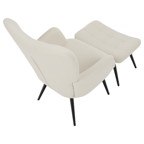 Kreslo s podnožou, biela Velvet látka/čierna, HABEN