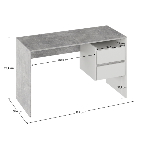 PC stôl, betón/biely, TULIO NEW