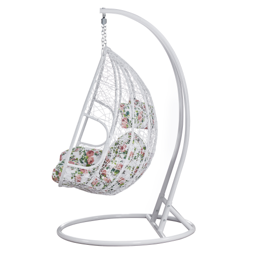 Závesné dvojkreslo, biela/vzor kvety, DELIA