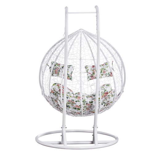 Závesné dvojkreslo, biela/vzor kvety, DELIA