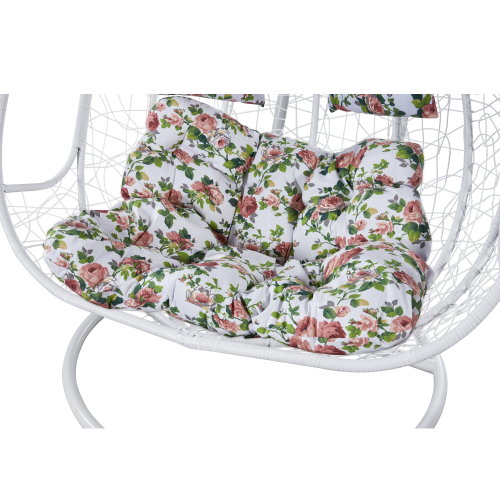 Závesné dvojkreslo, biela/vzor kvety, DELIA