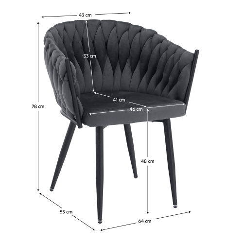 Jedálenské kreslo, tmavosivá Velvet látka/čierna, BLER