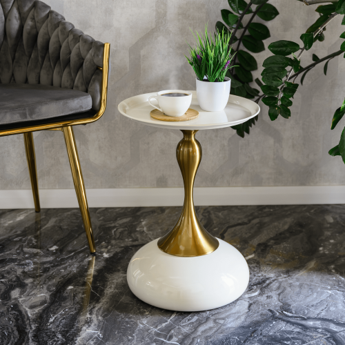 Príručný stolík, biela Ivory/zlatá, FEJ