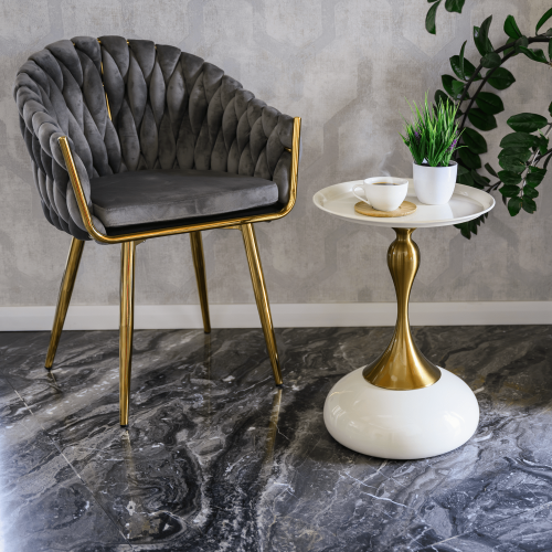 Príručný stolík, biela Ivory/zlatá, FEJ