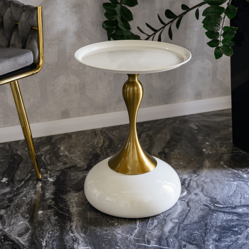 Príručný stolík, biela Ivory/zlatá, FEJ