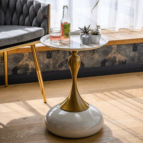 Príručný stolík, biela Ivory/zlatá, FEJ