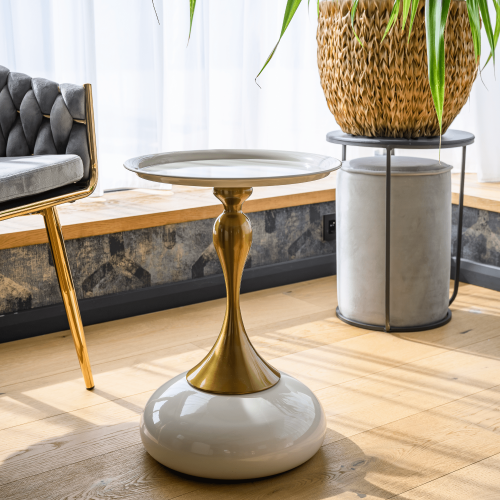 Príručný stolík, biela Ivory/zlatá, FEJ