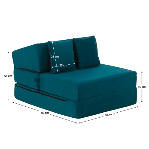 Skladací matrac/kreslo, 2v1, petrolejová, PELOS