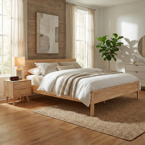 Manželská posteľ, 160x200, masívne drevo, prírodná, NOEMI