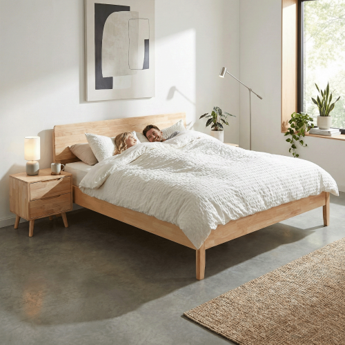 Manželská posteľ, 160x200, masívne drevo, prírodná, NOEMI