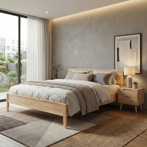 Manželská posteľ, 180x200, masívne drevo, prírodná, NOEMI