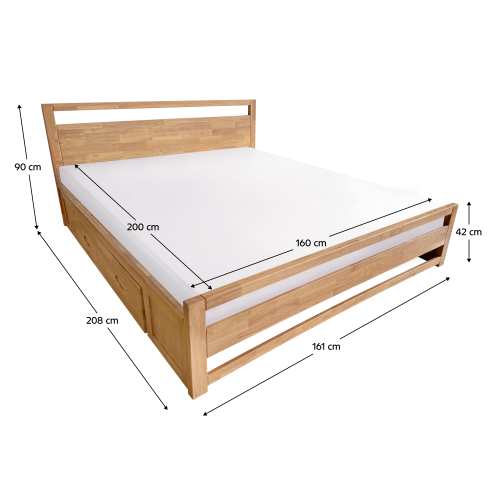 Manželská posteľ, 160x200, masívne drevo, prírodná, SHEILA