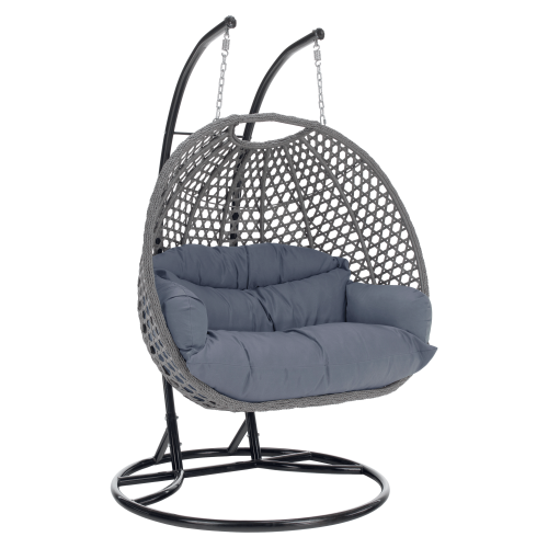 Závesné dvojkreslo, čierna/sivá/tmavosivá, DAKAN NEW