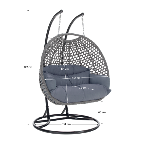 Závesné dvojkreslo, čierna/sivá/tmavosivá, DAKAN NEW
