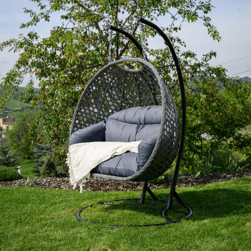 Závesné dvojkreslo, čierna/sivá/tmavosivá, DAKAN NEW