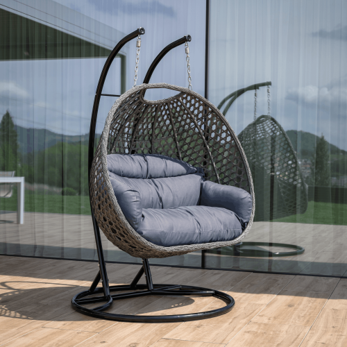 Závesné dvojkreslo, čierna/sivá/tmavosivá, DAKAN NEW