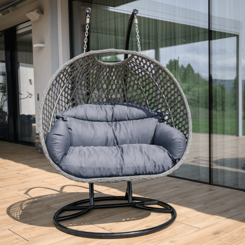 Závesné dvojkreslo, čierna/sivá/tmavosivá, DAKAN NEW