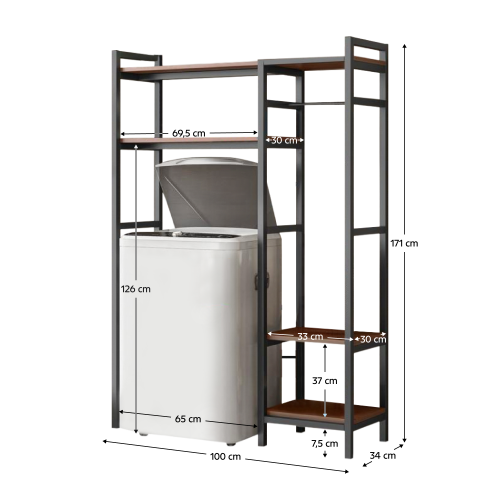 Regál nad práčku, dub tmavý/čierna, DELSIN