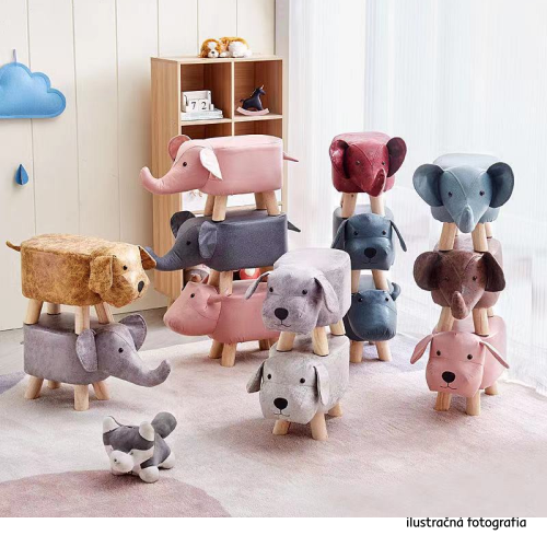 Taburet v tvare sloníka, sivá/prírodná, BALBO