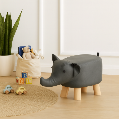 Taburet v tvare sloníka, sivá/prírodná, BALBO