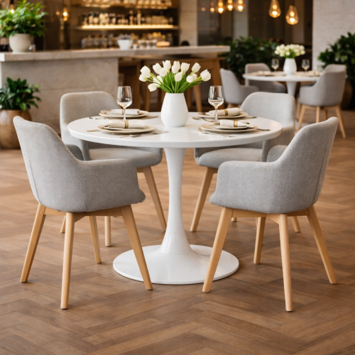 Jedálenský stôl, okrúhly, biela matná, priemer 110 cm, REVENTON NEW