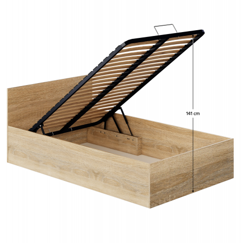 Posteľ s kovovým roštom a úložným priestorom, 120x200, dub sonoma, DOLI