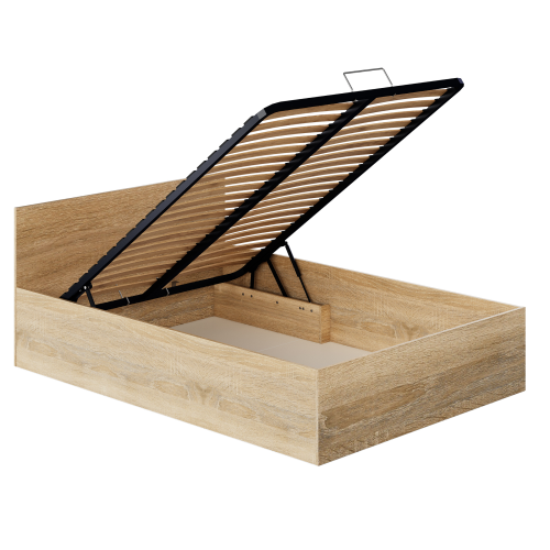 Posteľ s kovovým roštom a úložným priestorom, 140x200, dub sonoma, DOLI