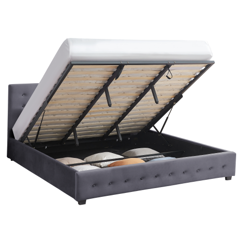 Posteľ s úložným priestorom, 180x200, sivá, MINDY