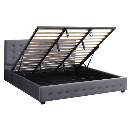 Posteľ s úložným priestorom, 180x200, sivá, MINDY