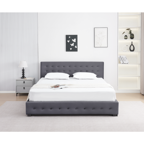 Posteľ s úložným priestorom, 180x200, sivá, MINDY