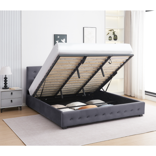 Posteľ s úložným priestorom, 180x200, sivá, MINDY