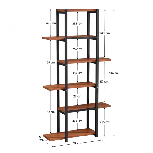 Regál, čierna/rustikálne drevo, LEMY