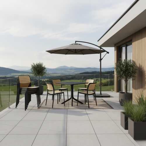 Stohovateľná stolička, čierna/béžová, KARDOS TYP 1