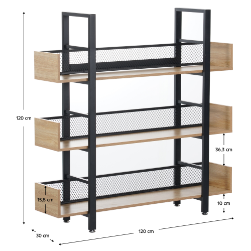 3-policový regál, dub/čierna, KILIS NEW TYP 1