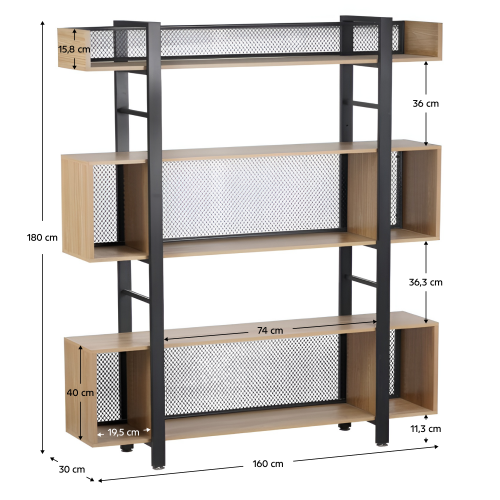 3-policový regál, dub/čierna, KILIS NEW TYP 4
