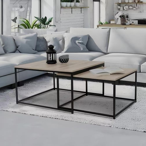 Konferenčné stolíky, set 2 ks, dub sonoma/čierna, KASTLER 2 NEW TYP 1