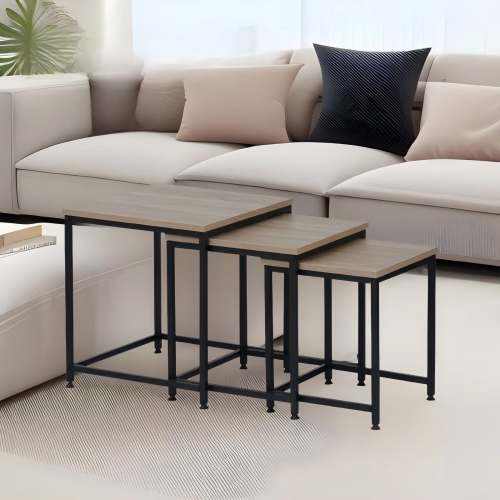 Konferenčné stolíky, set 3 ks, dub sonoma/čierna, KASTLER 2 NEW TYP 3