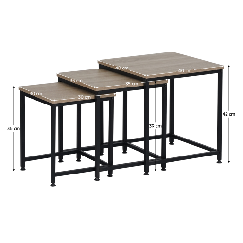 Konferenčné stolíky, set 3 ks, dub sonoma/čierna, KASTLER 2 NEW TYP 3