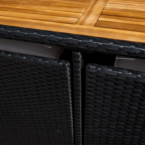 Záhradný ratanový set, akáciové drevo, čierna/krémová/prírodná, MELFORD