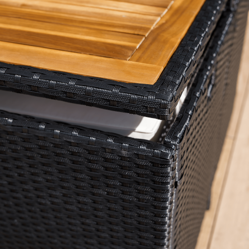 Záhradný ratanový set, akáciové drevo, čierna/krémová/prírodná, MELFORD