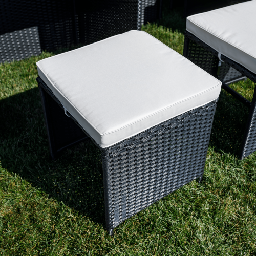 Záhradný ratanový set, akáciové drevo, čierna/krémová/prírodná, MELFORD