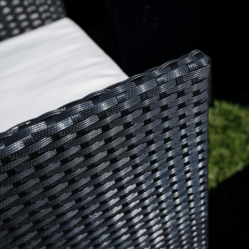 Záhradný ratanový set, akáciové drevo, čierna/krémová/prírodná, MELFORD