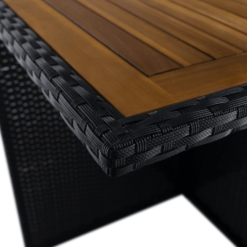 Záhradný ratanový set, akáciové drevo, čierna/krémová/prírodná, MELFORD