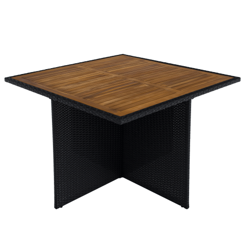 Záhradný ratanový set, akáciové drevo, čierna/krémová/prírodná, MELFORD