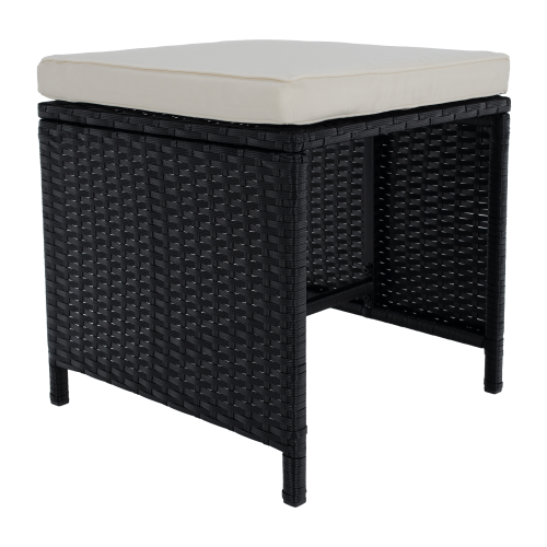 Záhradný ratanový set, akáciové drevo, čierna/krémová/prírodná, MELFORD