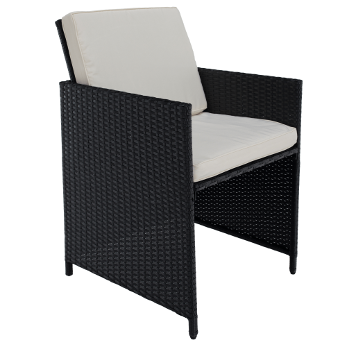 Záhradný ratanový set, akáciové drevo, čierna/krémová/prírodná, MELFORD