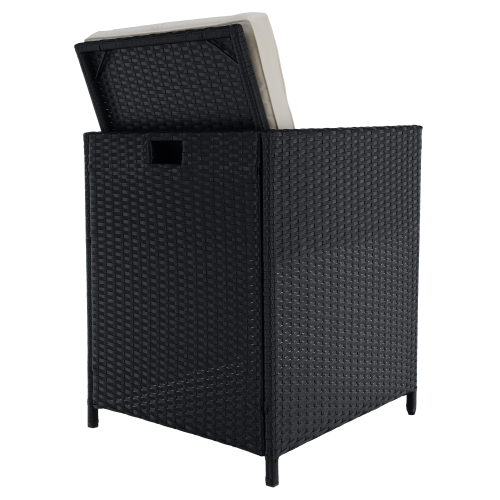 Záhradný ratanový set, akáciové drevo, čierna/krémová/prírodná, MELFORD