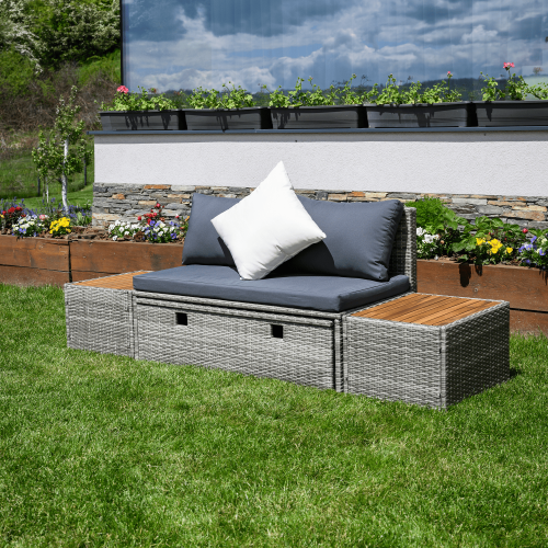 Záhradný ratanový set, sivá/prírodná/krémová, DEBRA