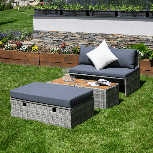 Záhradný ratanový set, sivá/prírodná/krémová, DEBRA